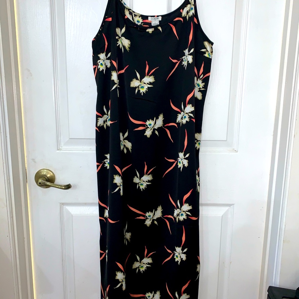 NWT J.Crew Long Dress Size L Black with Floral Pattern~ Gorgeous Summer Dress